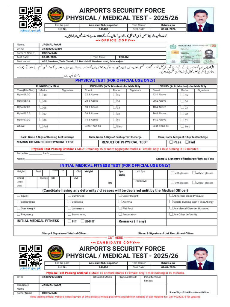 ASF Physical/Medical Test 2025/26 Details | PDF | Diseases And ...