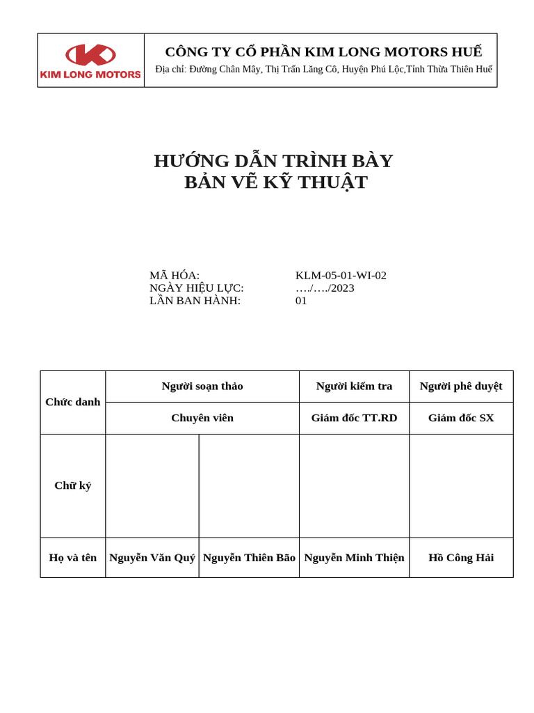 KLM 05 01 WI 01 Hướng dẫn trình bày bản vẽ kỹ thuật | PDF