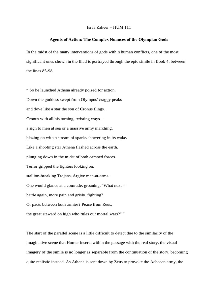 Olympian Gods as Agents of Action in Iliad | PDF