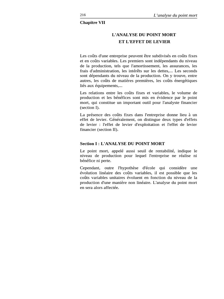 Analyse du point mort et effet de levier | PDF | Dépréciation | Loi normale