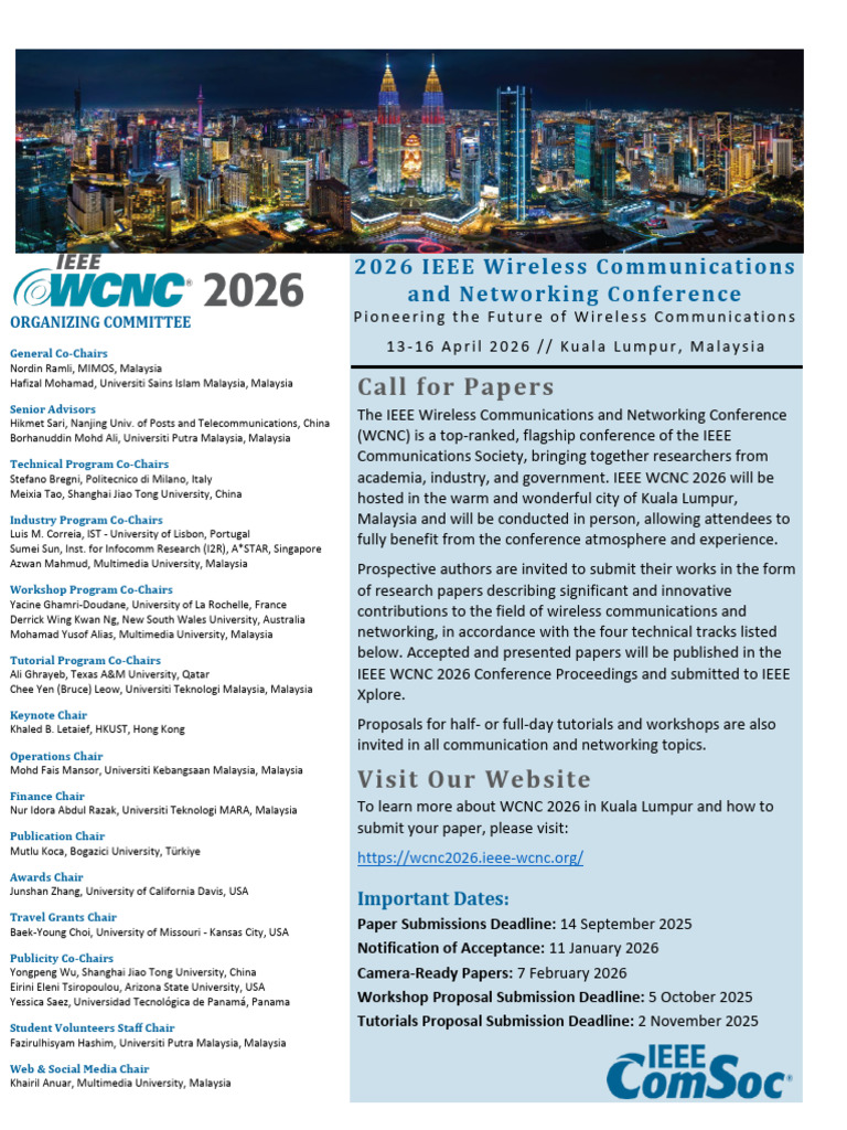 IEEE WCNC 2026 Call for Papers | PDF | Computer Network | Wireless Network