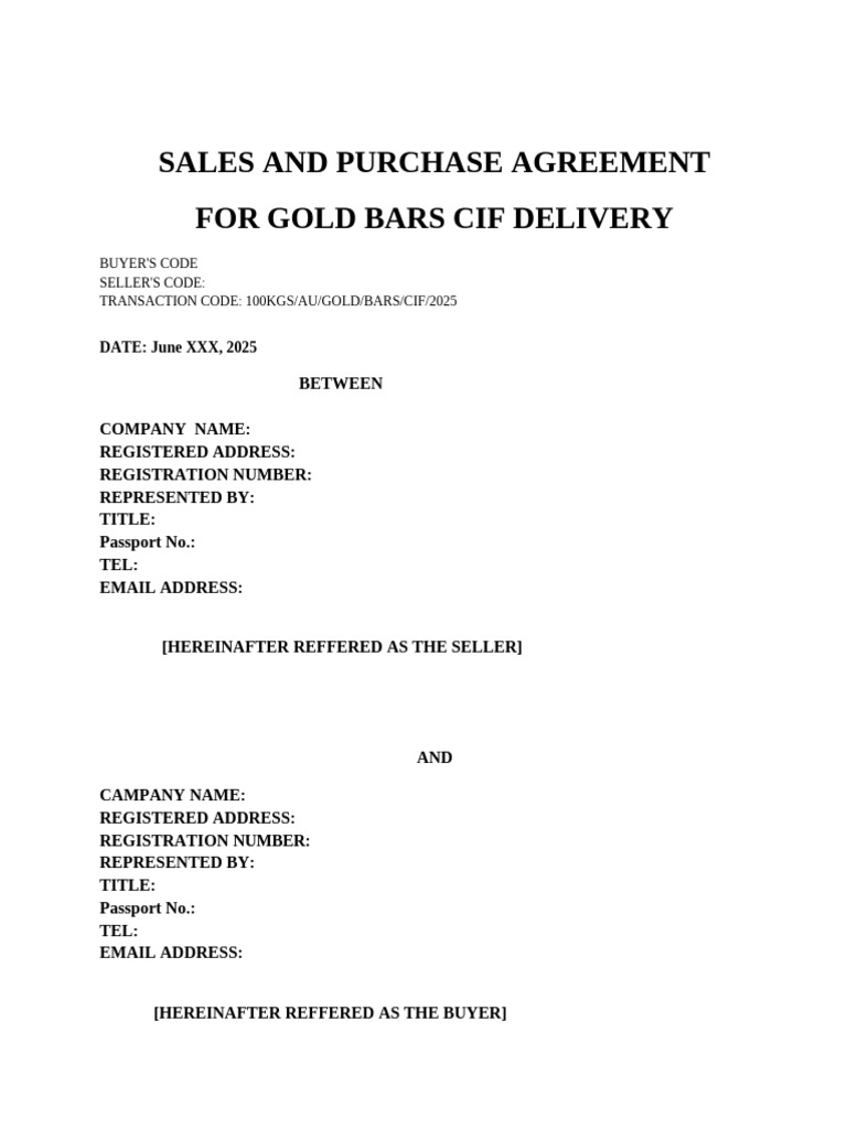 Gold Bars Sales and Purchase Agreement | PDF | Breach Of Contract | Sales