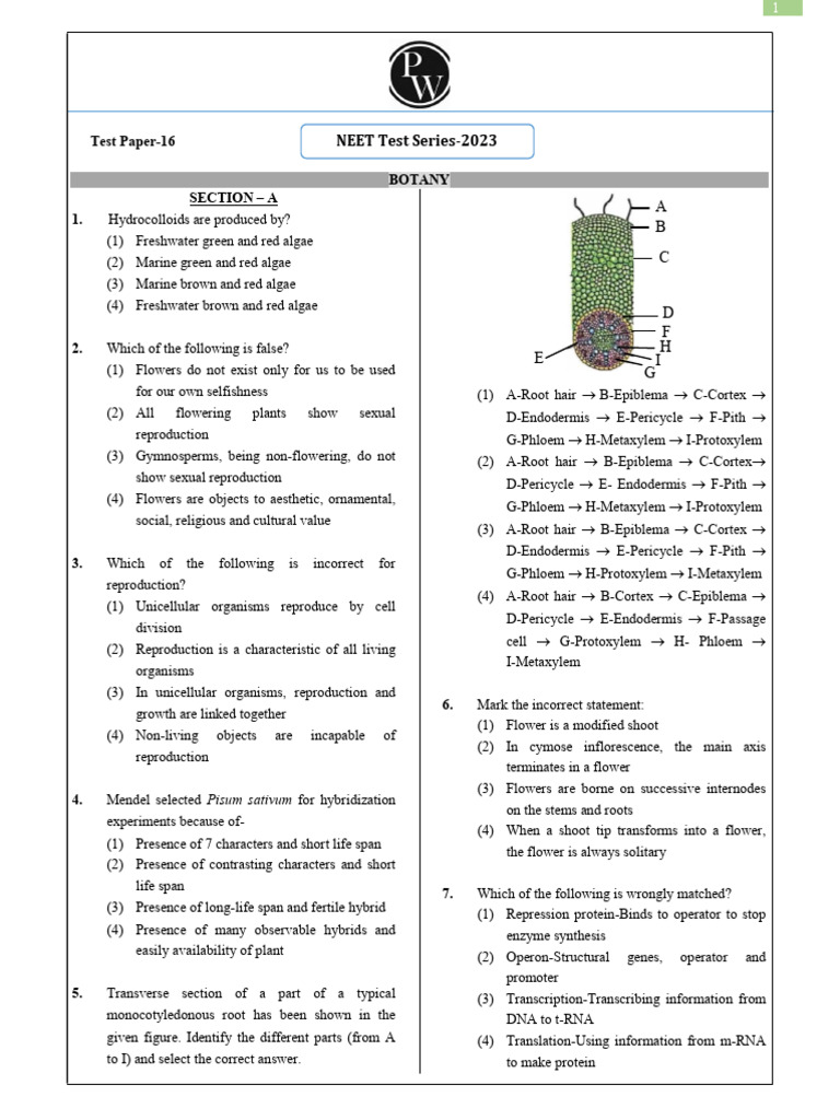 NEET Test-16 - Botany - Rishu Nagar - Vijay Kr. Kashyap - Questions ...