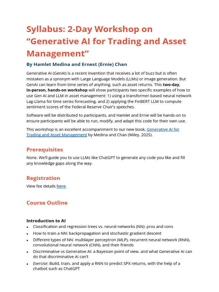 Generative AI Workshop for Trading | PDF | Cognitive Science ...