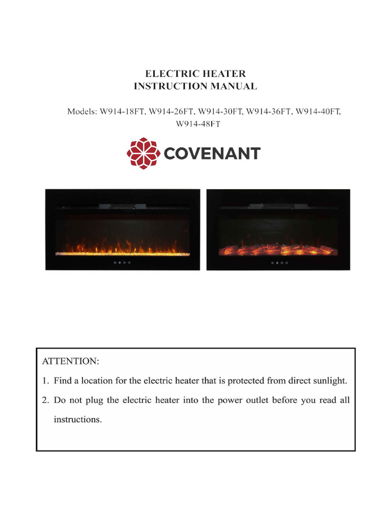 Covenant - Fireplace Model W914-18FT, W914-26FT, W914-30FT, W914-36FT ...