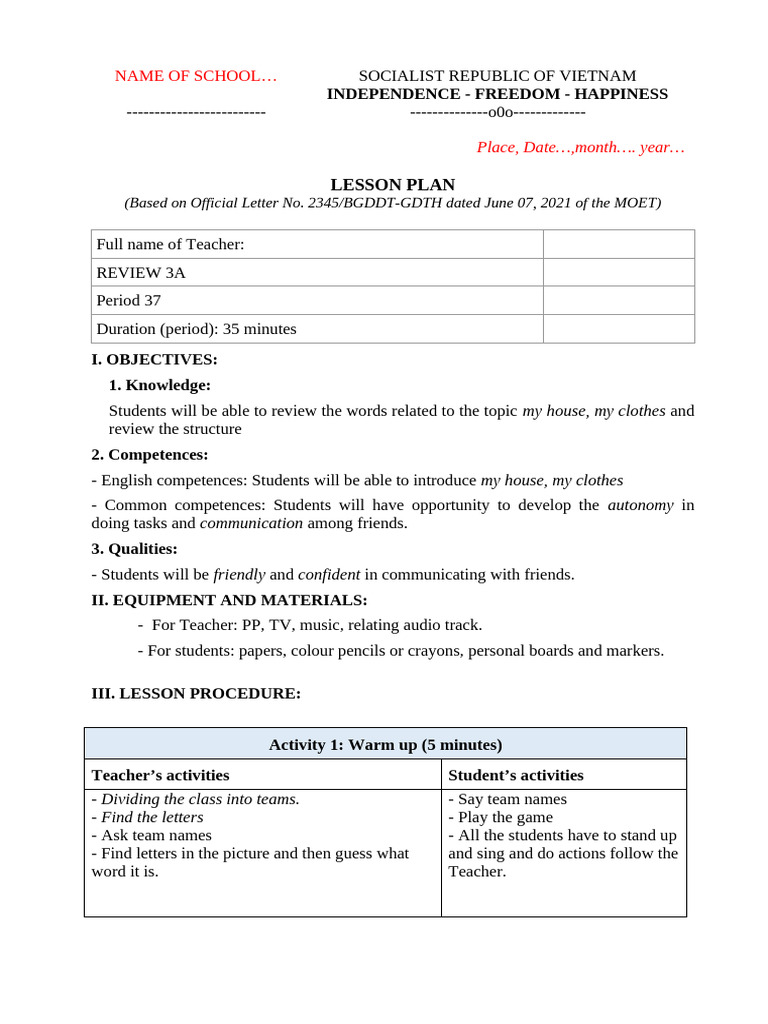 Lesson Plan: Review 3A for ESL Students | PDF | Human Communication ...