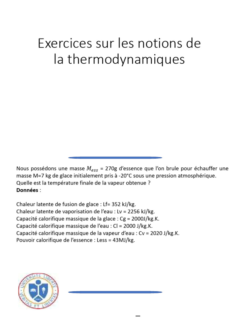 Exercices de thermodynamique avancée | PDF | Chaleur | Capacité thermique