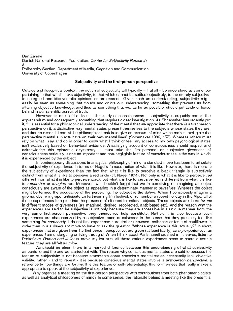 Subjectivity and First-Person Perspective | PDF | Phenomenology ...
