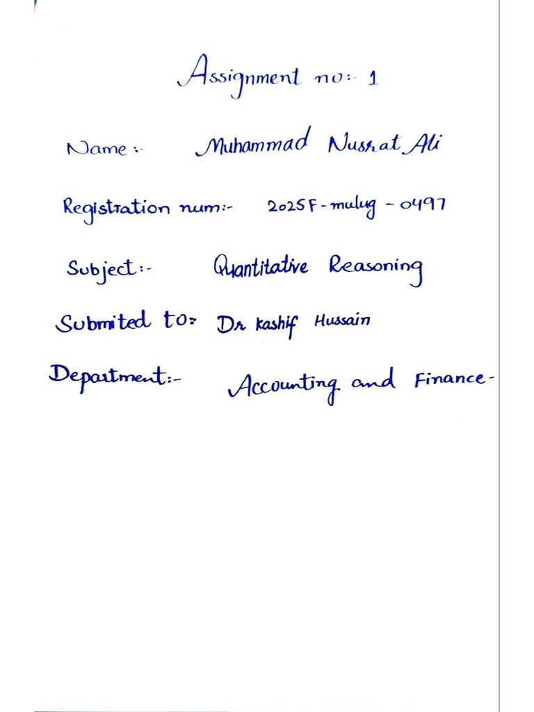 Assignment No 1 Quantitative Reasoning | PDF