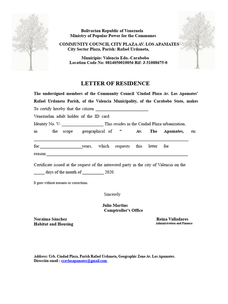 NEW RESIDENCE LETTER | PDF | Identity Document | Venezuela