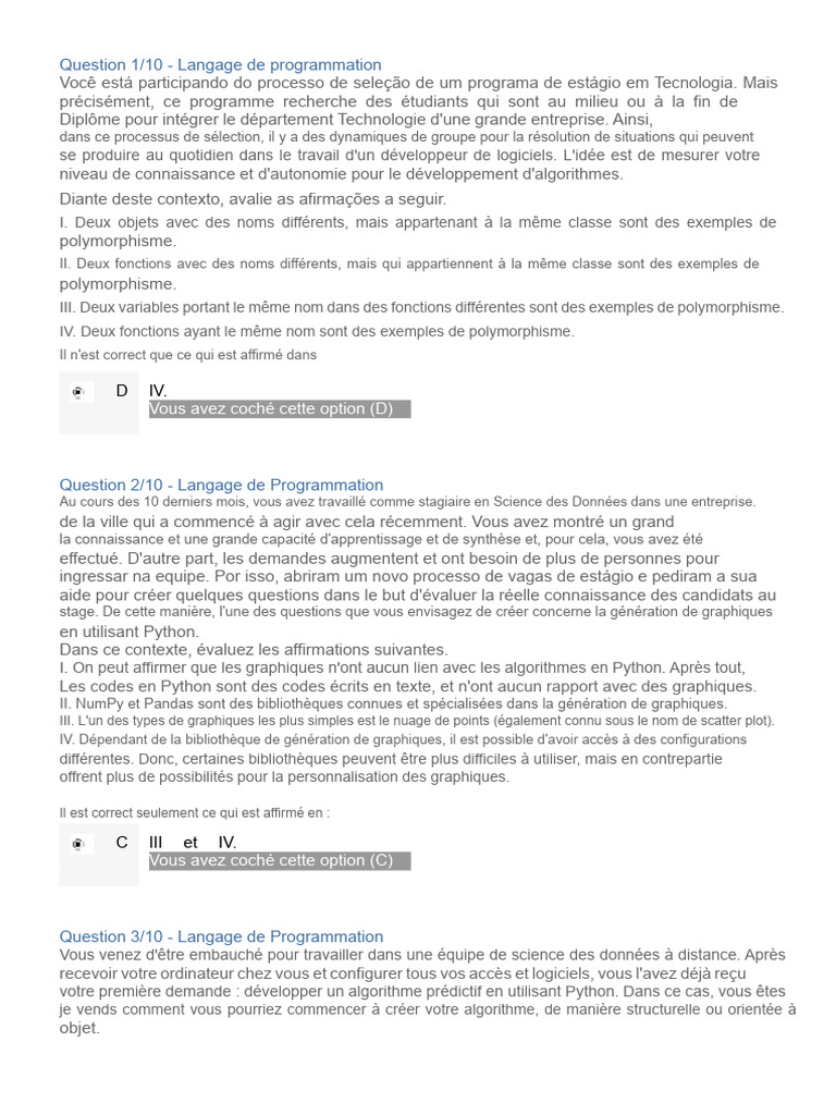 Évaluation des connaissances en programmation | PDF | Programmation ...