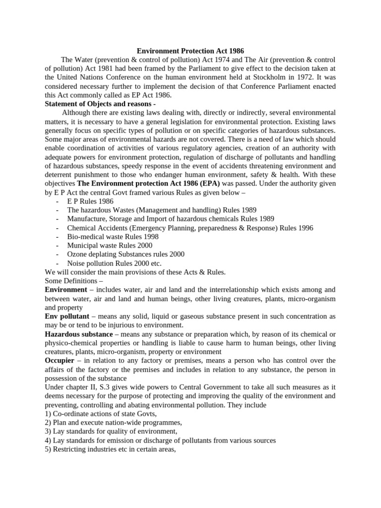 Overview of the Environment Protection Act | PDF | Environmental ...