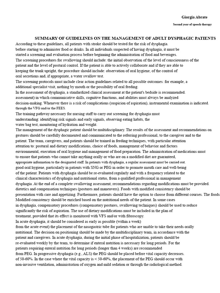 Guidelines for Managing Adult Dysphagia | PDF | Clinical Medicine ...