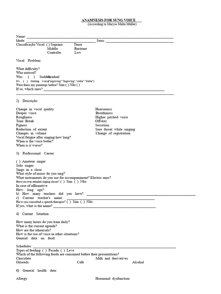 Vocal Assessment Form for Singers | PDF | Human Voice | Singing