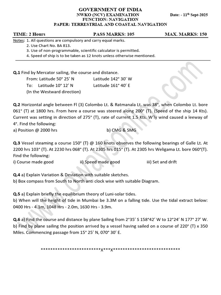 NCV Navigation Exam Papers Overview | PDF | Navigation | Tide