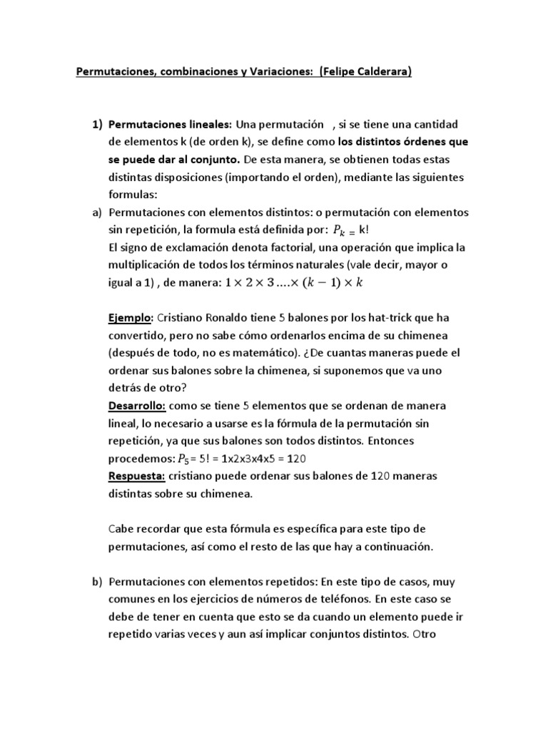 Ejercicios de Permutaciones y Combinaciones | PDF | Permutación ...