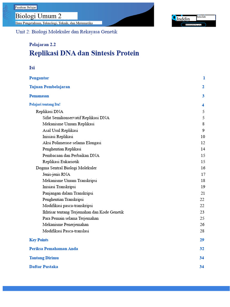 Replikasi DNA dan Sintesis Protein | PDF