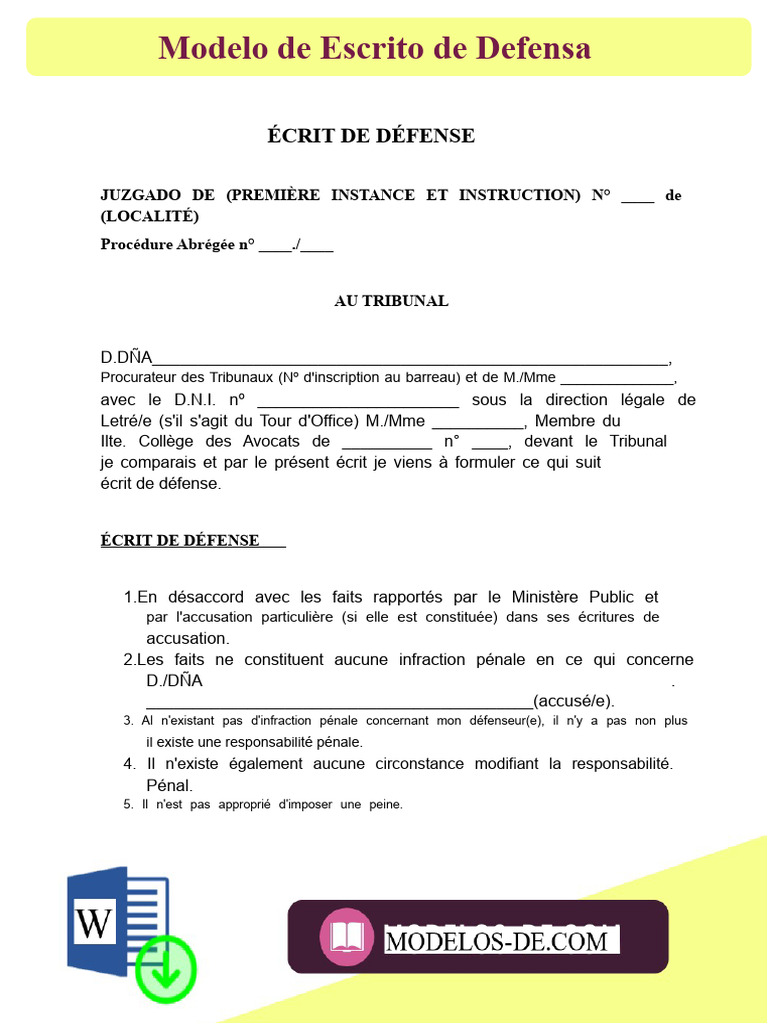 Modèle d'Écrit de Défense Pénale | PDF | Justice | Crime et violence