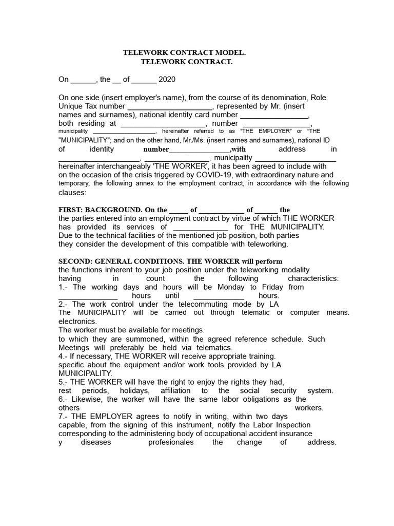 Telework Contract Template | PDF | Employment | Justice