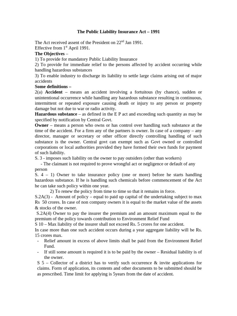 Overview of the Public Liability Insurance Act | PDF | Insurance ...
