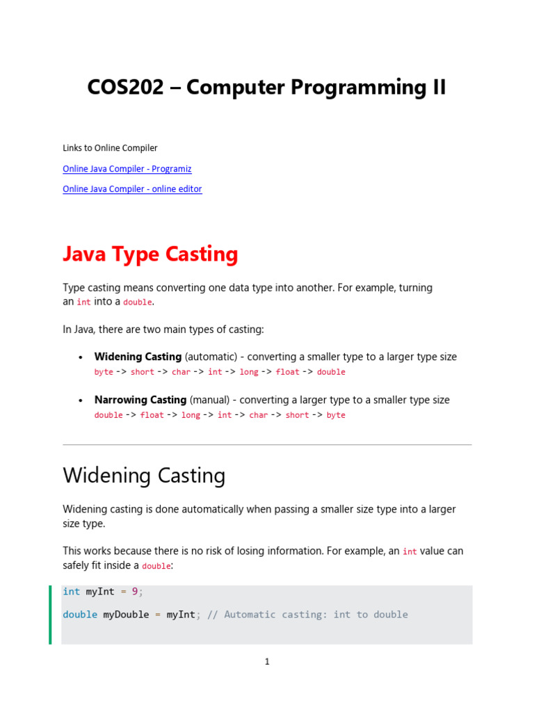 Java Programming II: Type Casting & Strings | PDF | Boolean Data Type ...