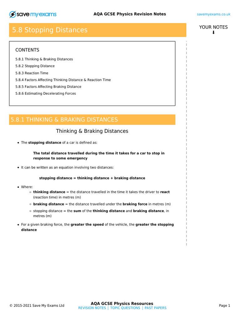 5.8. Stopping Distances | PDF
