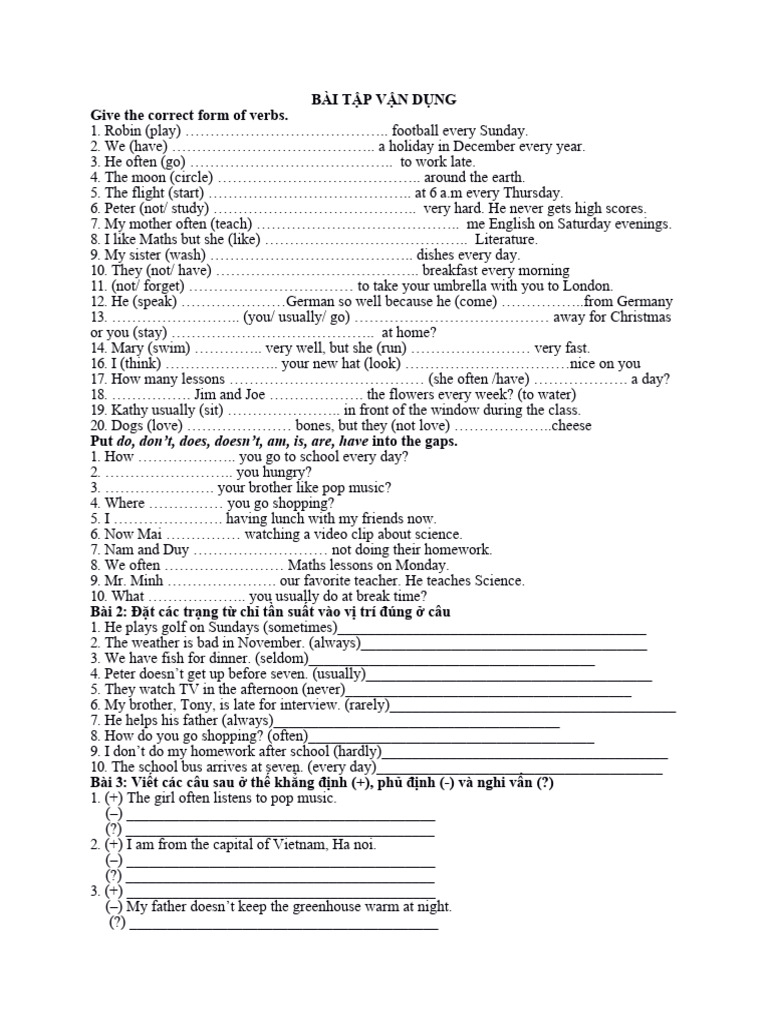 English Verb Exercises for Beginners | PDF