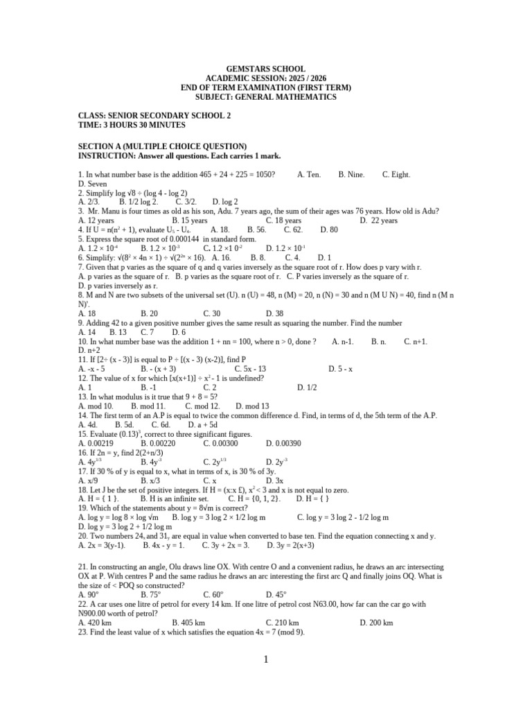 Senior Secondary Mathematics Exam 2025 | PDF | Discrete Mathematics ...