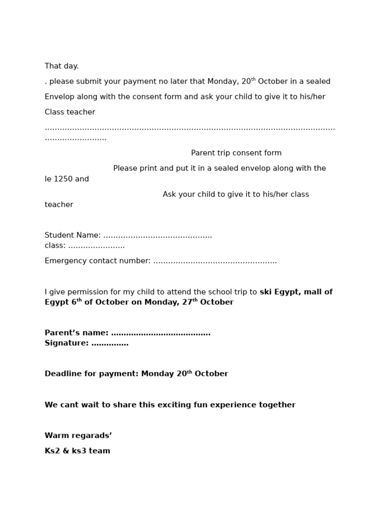 Parent Consent Form for School Trip | PDF