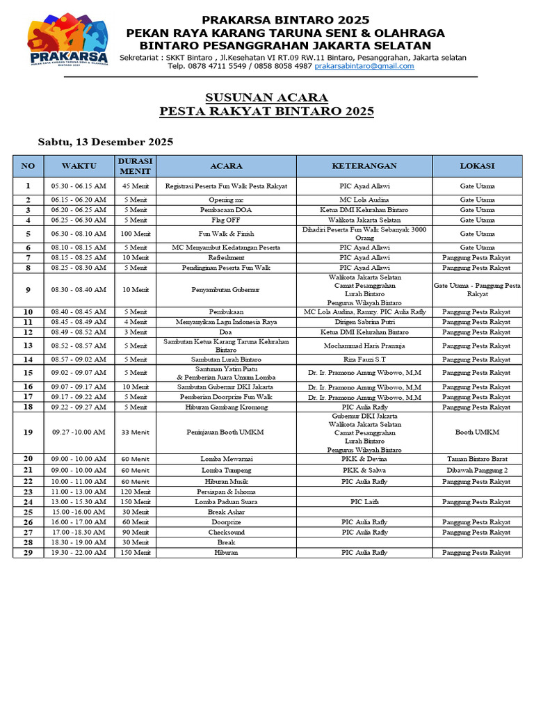Susunan Acara Pesta Rakyat Bintaro | PDF