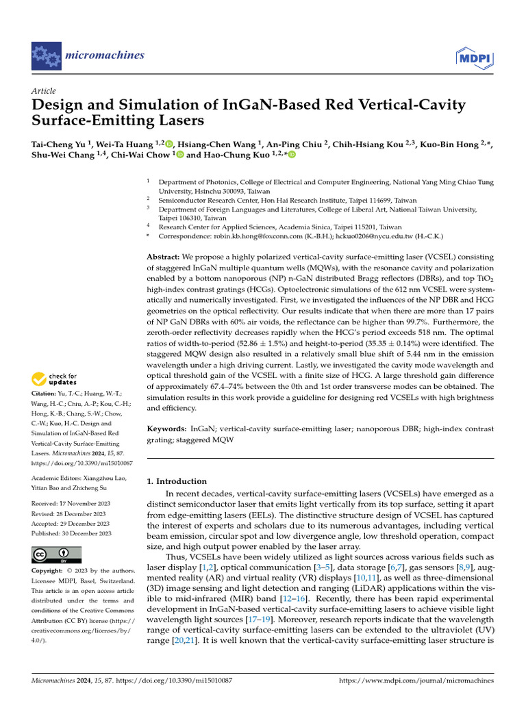 InGaN Red VCSEL Design and Simulation | PDF | Laser | Light Emitting Diode