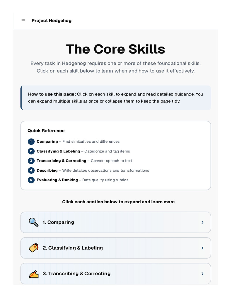 Core Skills for Hedgehog Tasks | PDF | Human Communication | Cognitive ...