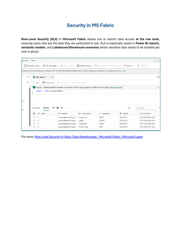 Microsoft Fabric Data Security Features | PDF