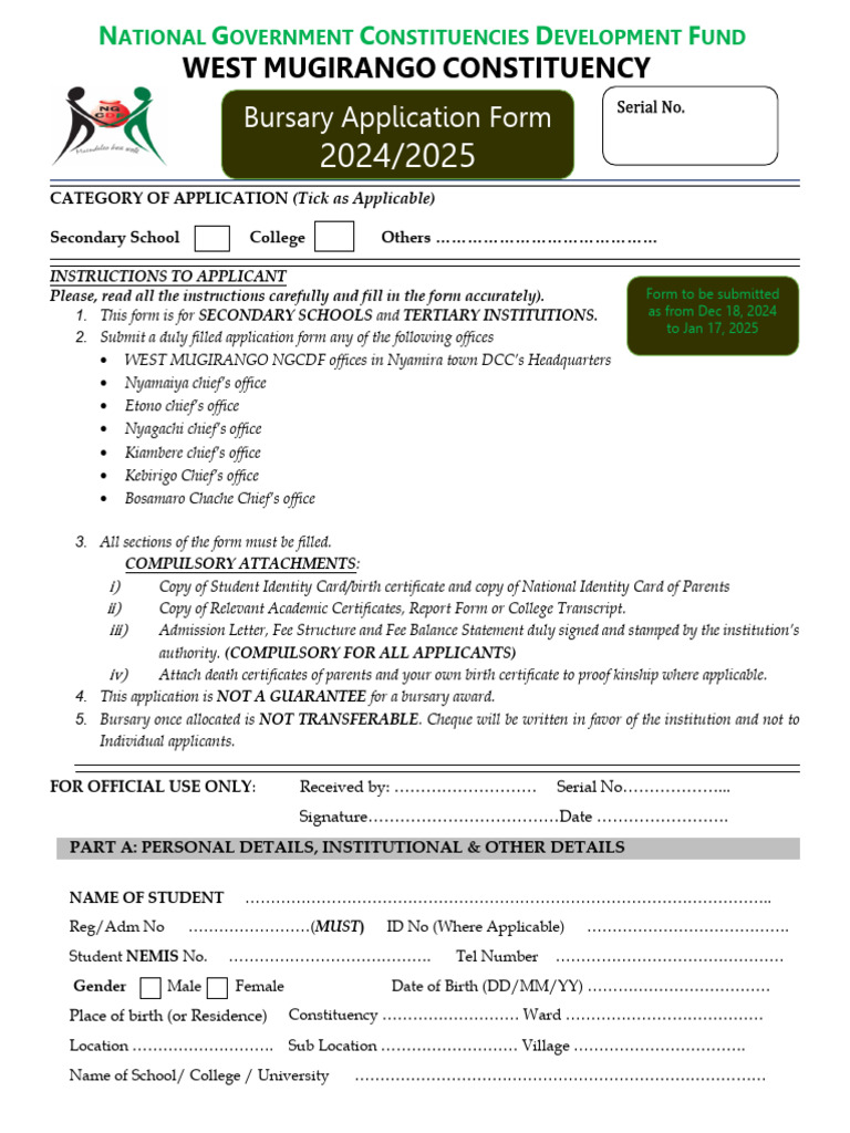 West Mugirango Bursary Form | PDF
