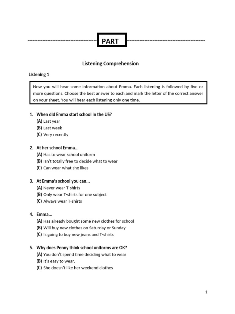 Listening Comprehension Practice Test | PDF