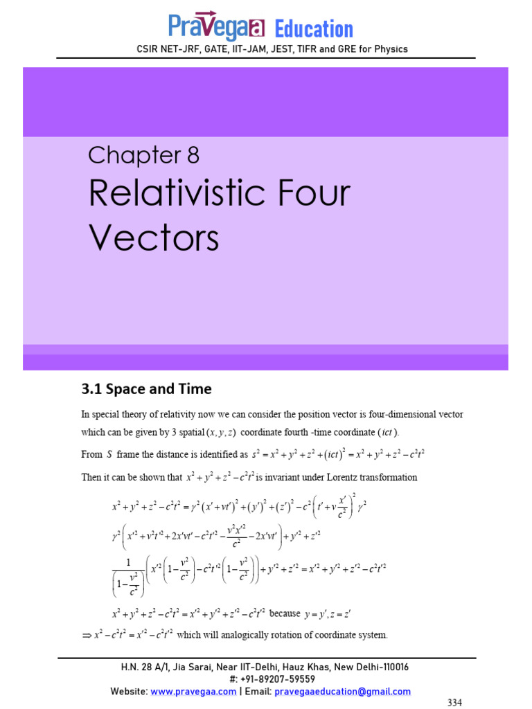 1. Relativistic Four Vector | PDF | Rotation | Spacetime