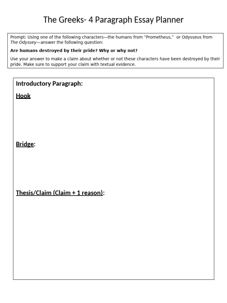 4 Paragraph Essay Planner-The Greeks | PDF