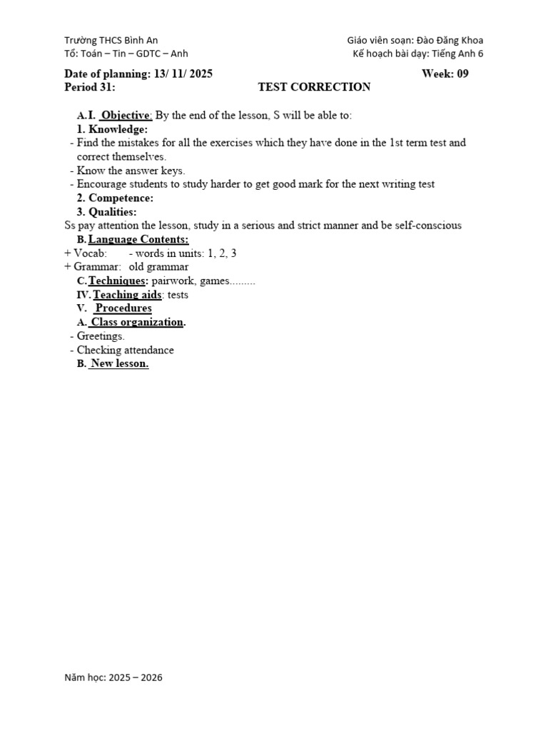 English Lesson Plan for Grade 6 | PDF | Vocabulary | Linguistics