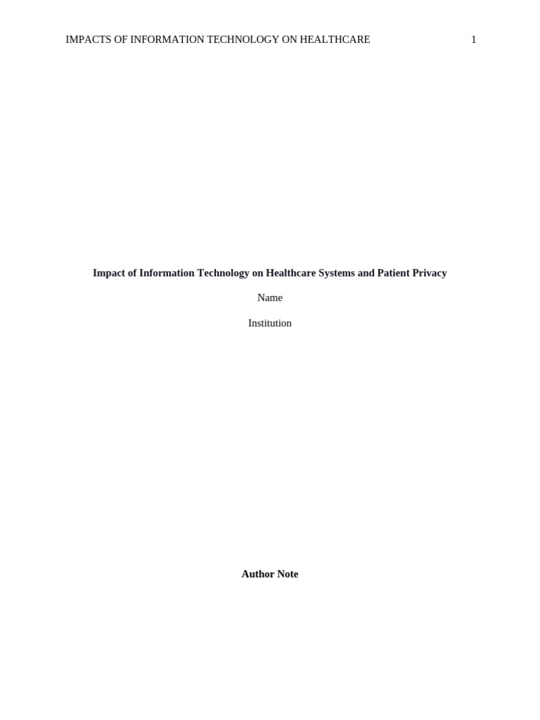 Impact of Information Technology On Healthcare Systems and Patient ...