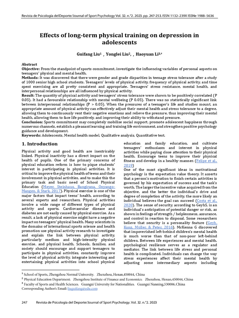 Impact of Physical Training on Teen Depression | PDF | Adolescence ...