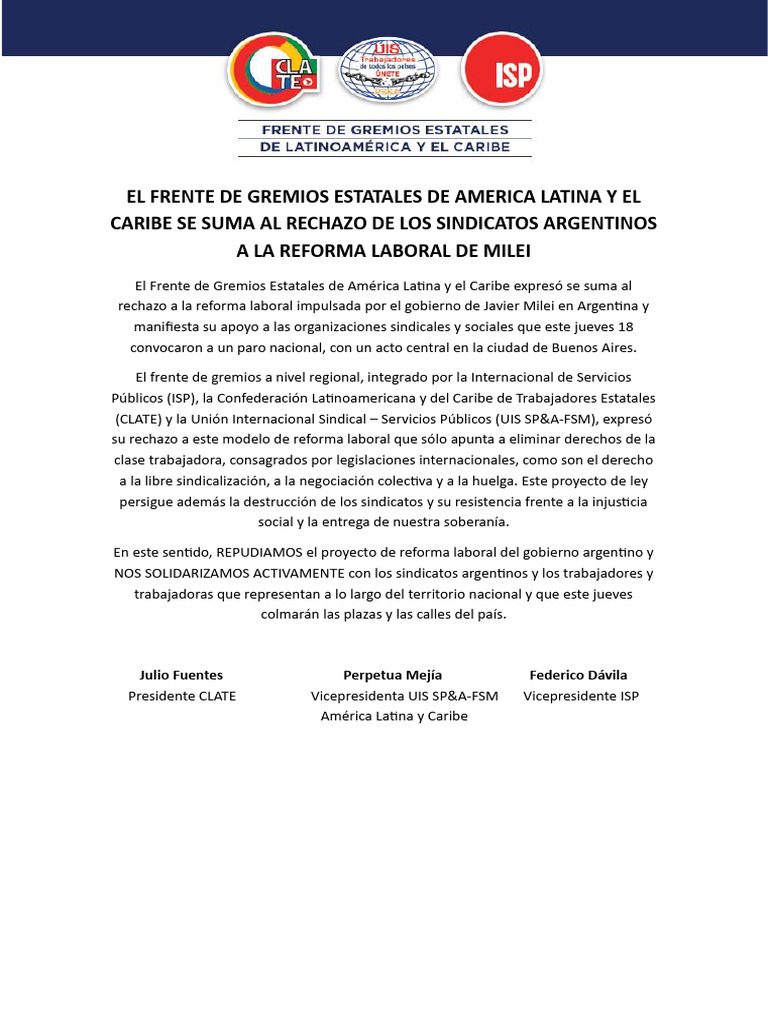Rechazo a la Reforma Laboral de Milei | PDF