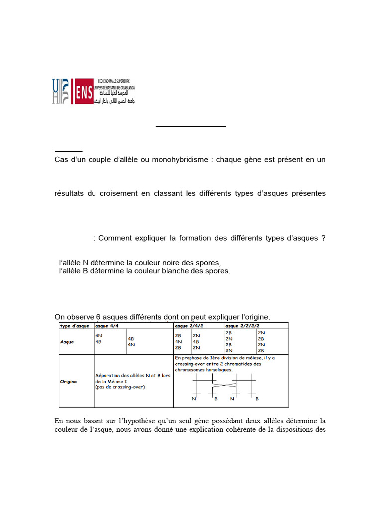 Génétique des haploïdes : Asques et croisements | PDF | Dominance ...