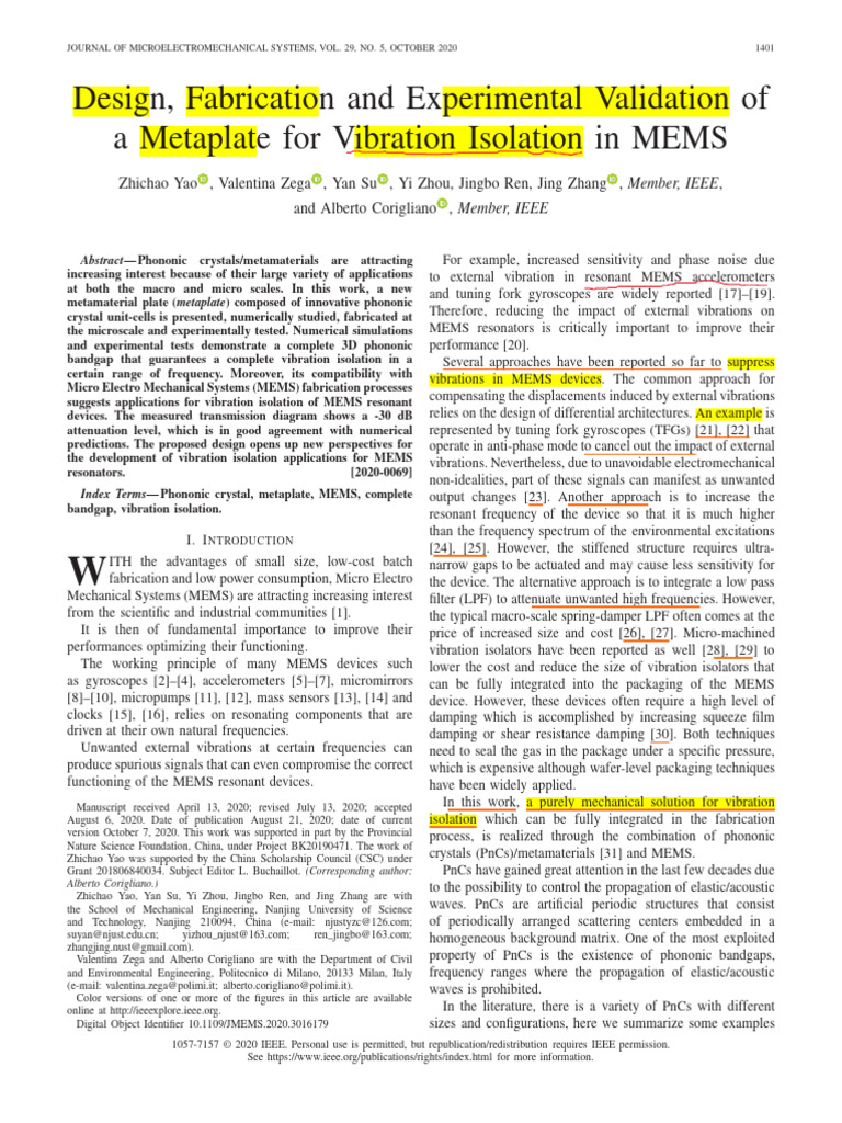 Metaplate Design for MEMS Vibration Isolation | PDF | Physical Sciences ...