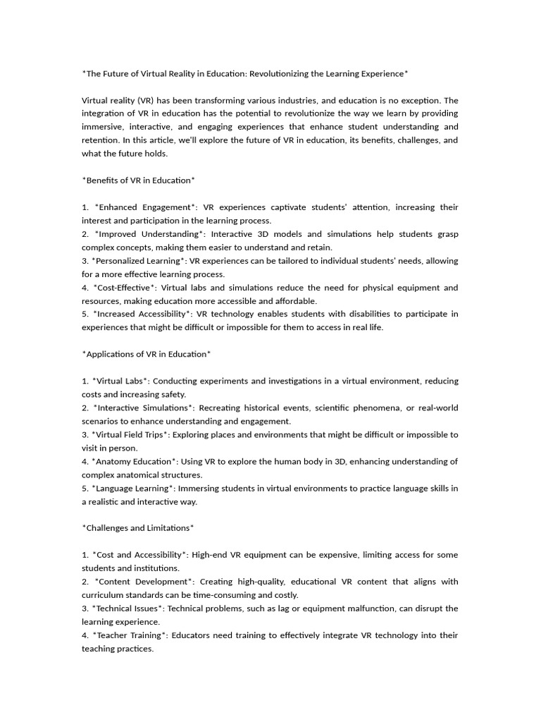The Future of Virtual Reality | PDF | Virtual Reality | Simulation