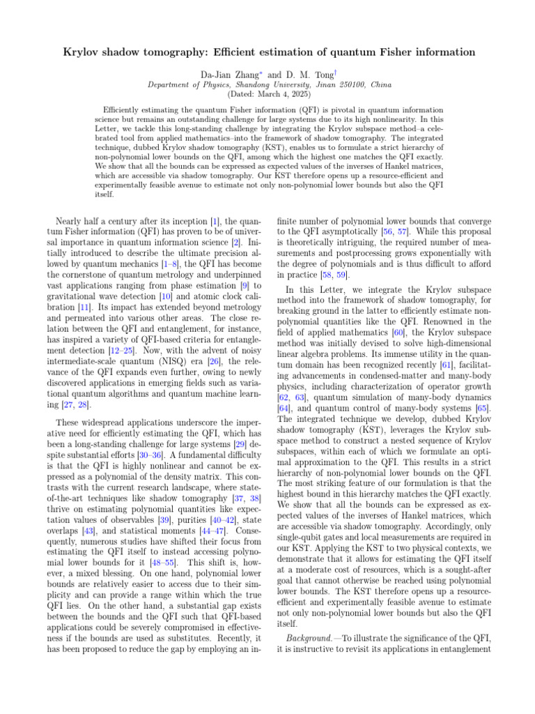 Krylov Shadow Tomography Efficient Estimation of Quantum Fisher ...