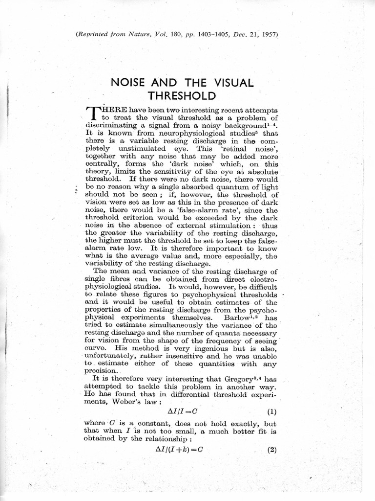 1957 - Barlow - Noise and The Visual Threshold | PDF