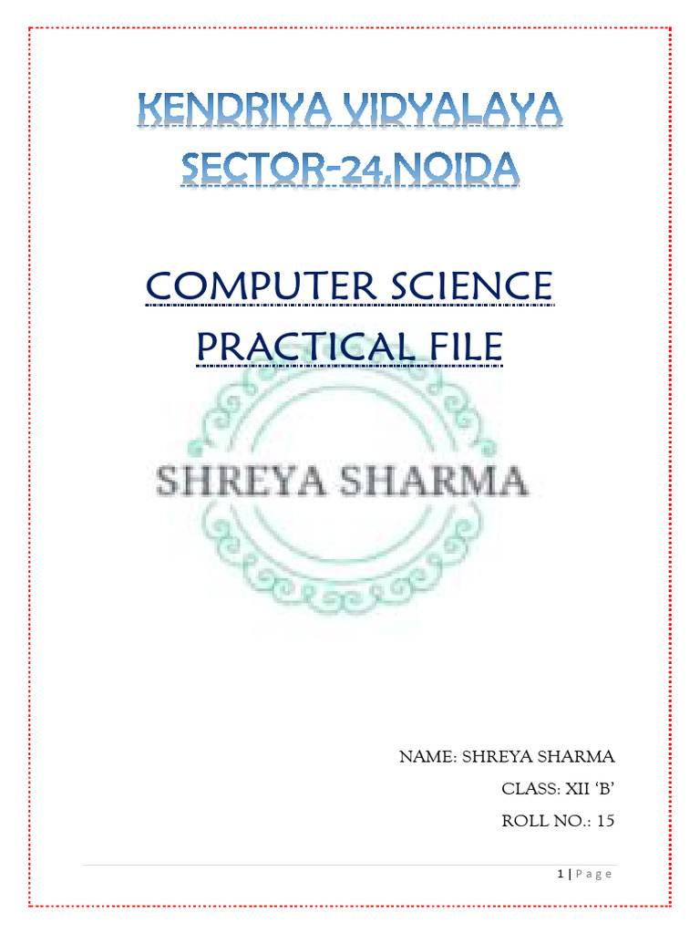 Computer Science Practical File XII B | PDF | Python (Programming ...