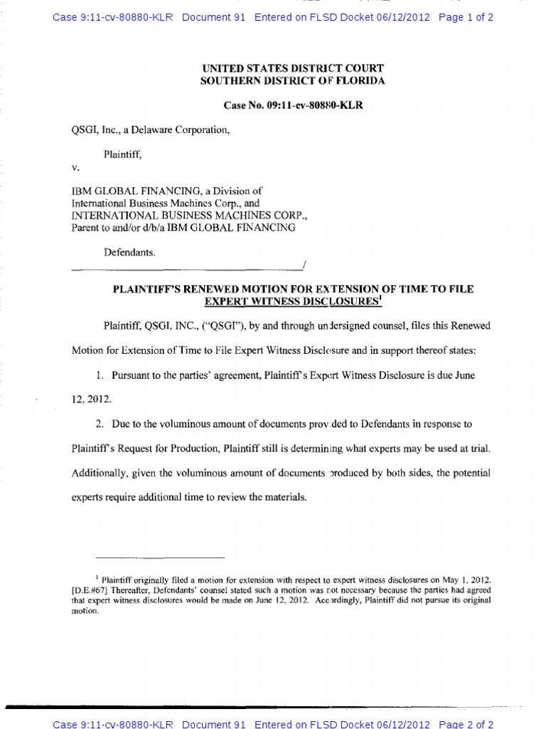 Legal Motion for Time Extension | PDF | Discovery (Law) | Expert Witness