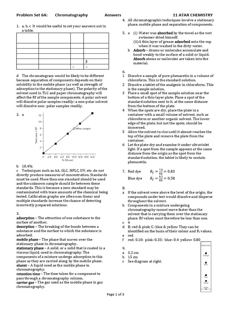 Problem Set 6A Chromatography Answers | PDF | Chromatography | Elution