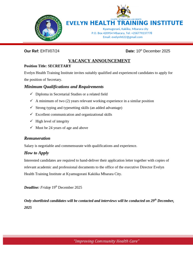 Secretary Advert | PDF